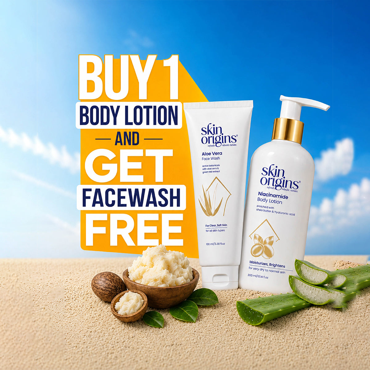 FREE Aloe Vera & Green Tea Face Wash with Every Niacinamide Body Lotion