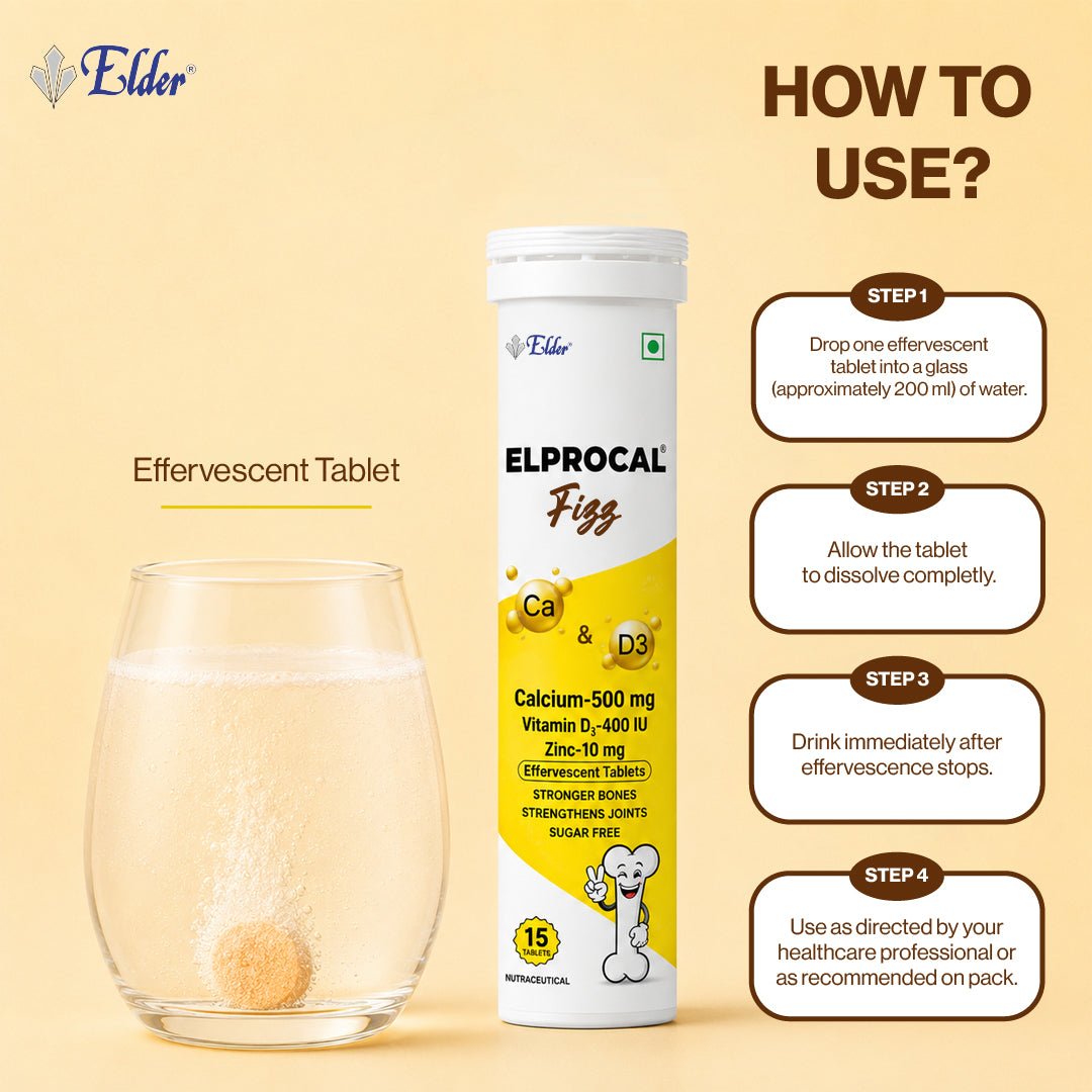ELPROCAL FIZZ Calcium + Vitamin D3 + Zinc Effervescent Tablets | 30 Tablets | Pack of 2