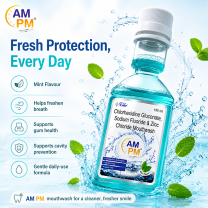 AM PM Antiseptic and Antiplaque  Mouthwash | Alcohol Free | 150ml