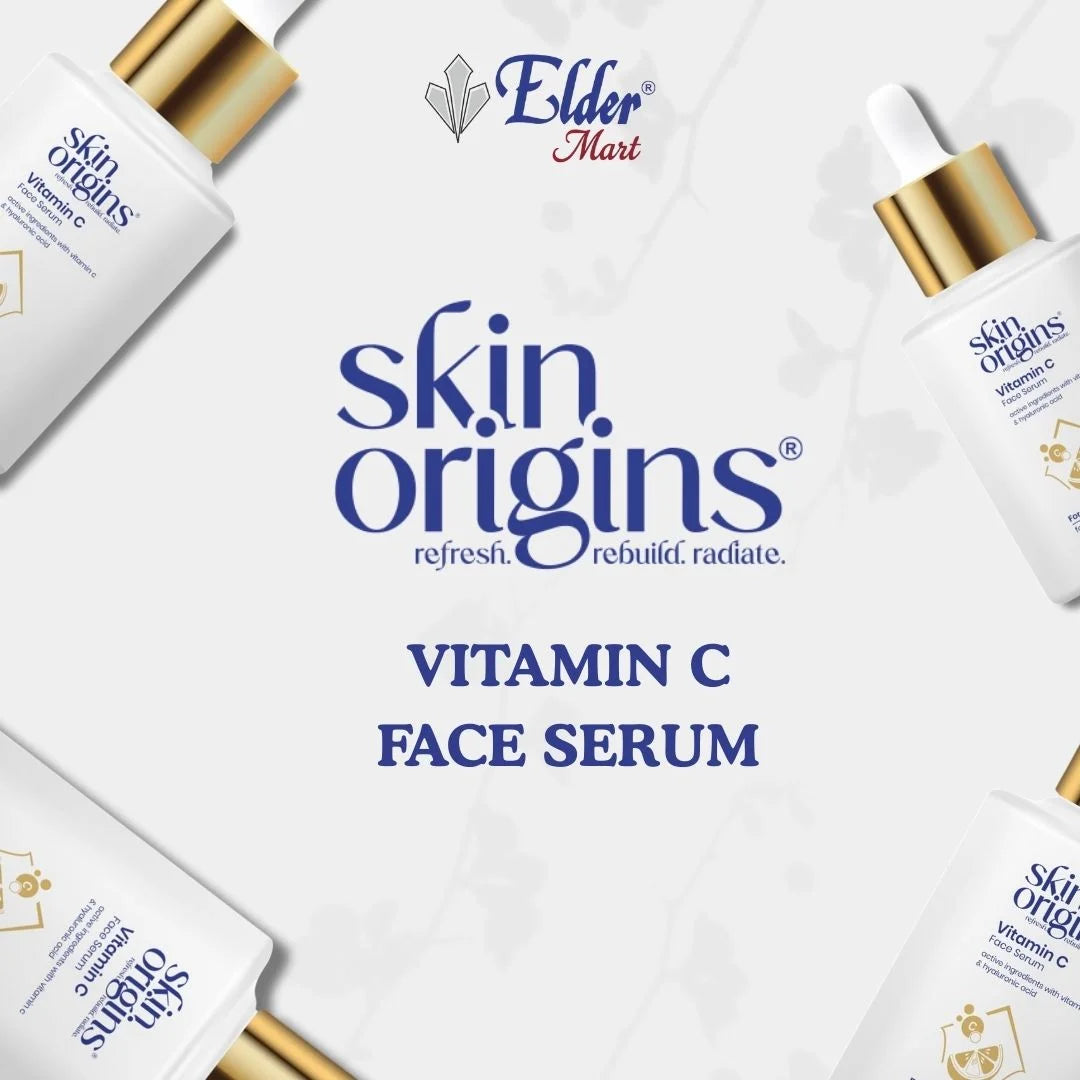 Skin Origins Vitamin C Face Serum packaging with 'Elder Mart' branding on a white background