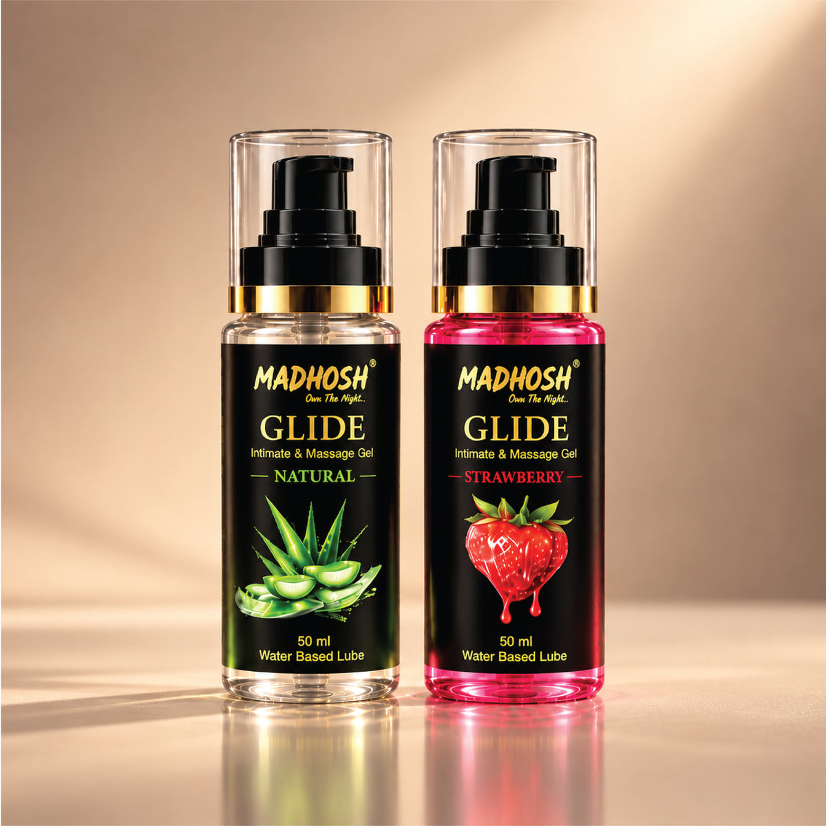 MADHOSH GLIDE Strawberry & Natural Intimate Gel Combo – 50 ml Each