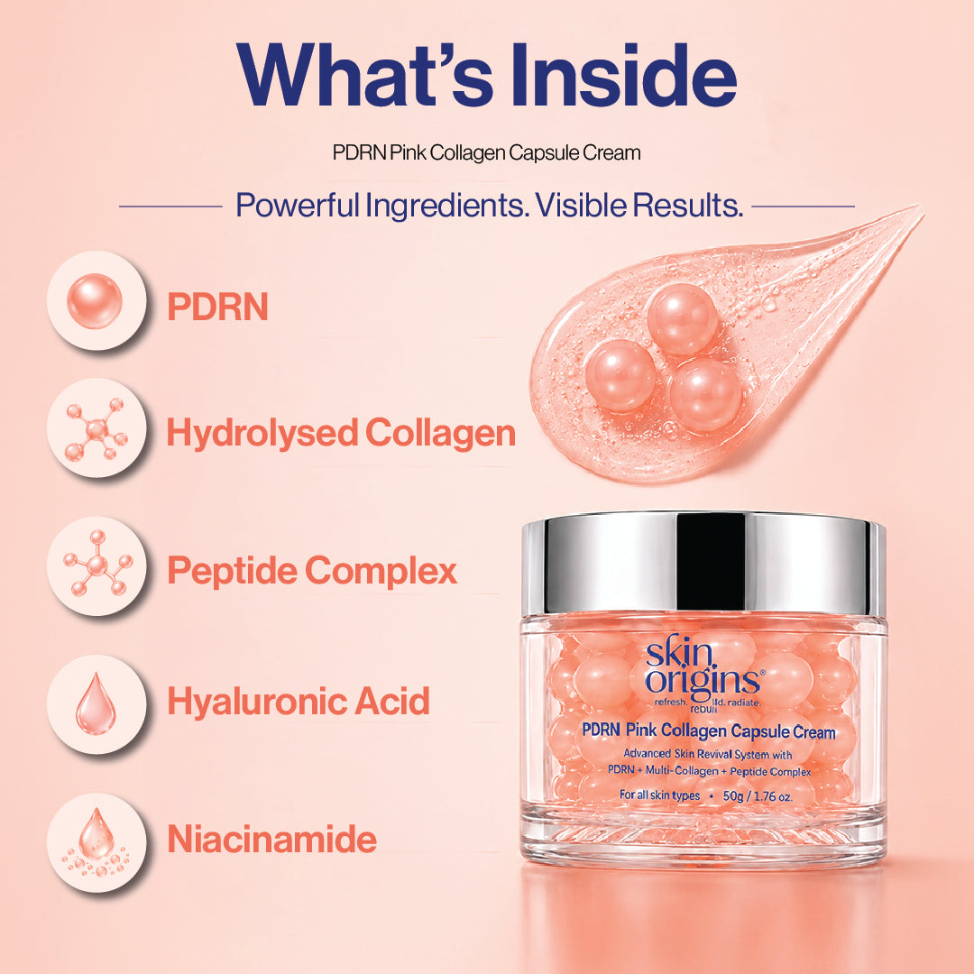 PDRN capsule cream ingredients including collagen, peptides, hyaluronic acid and niacinamide