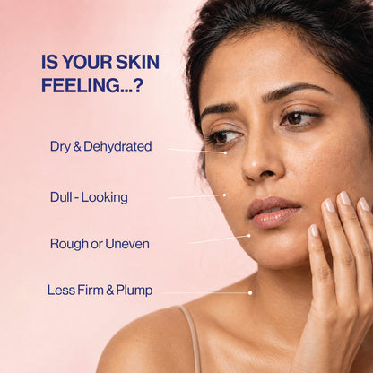 Woman showing dry, dull, rough and less firm-looking skin concerns